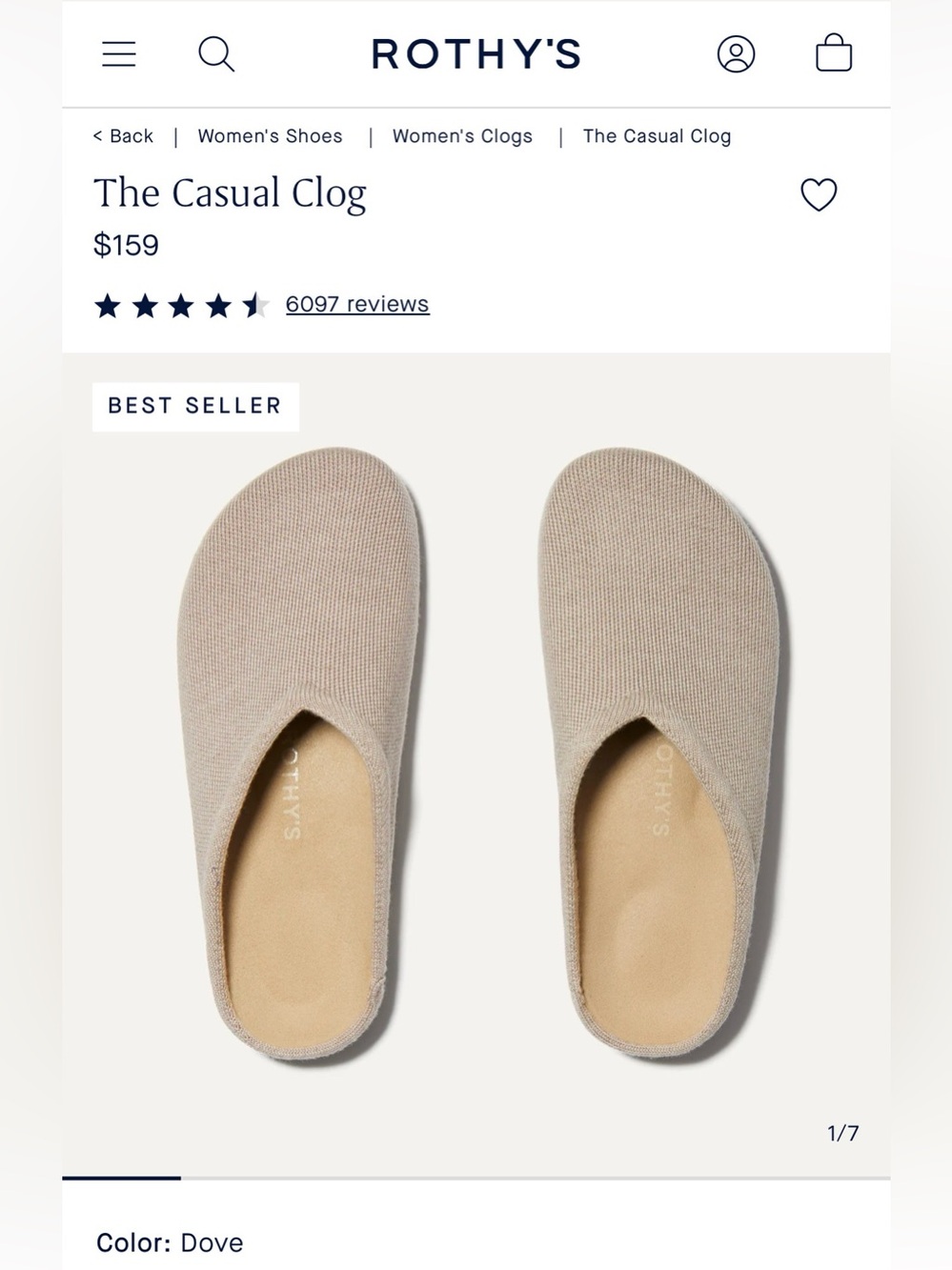 Rothy’s The Casual Clog - Dove